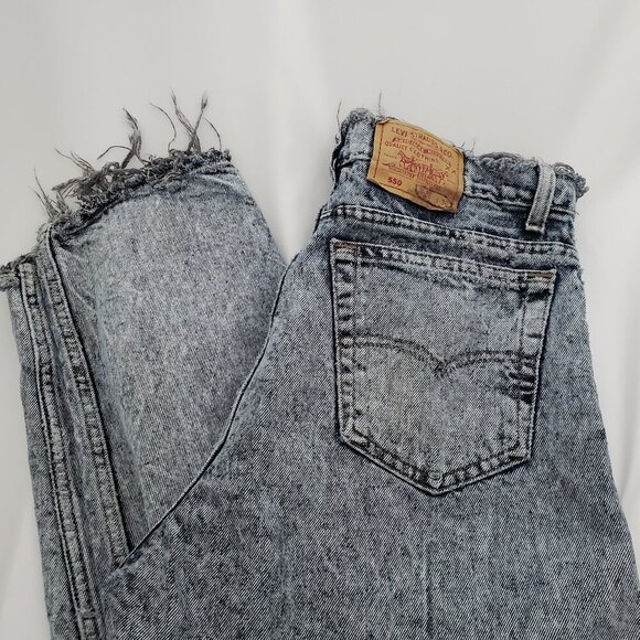 VINTAGE 80s/90s LEVI'S 550 W36 L36Acid Wash Distressed Raw Hem Tapered Jeans